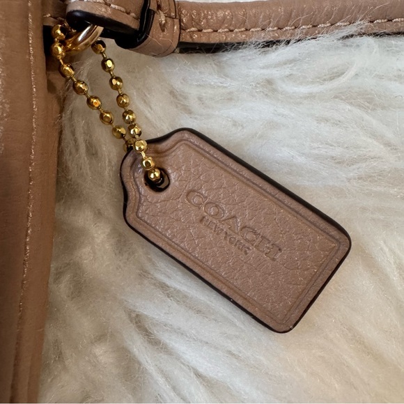 Coach Double Corner Zip Wristlet Beige Pebble Leather Wallet Clutch - Picture 6 of 8